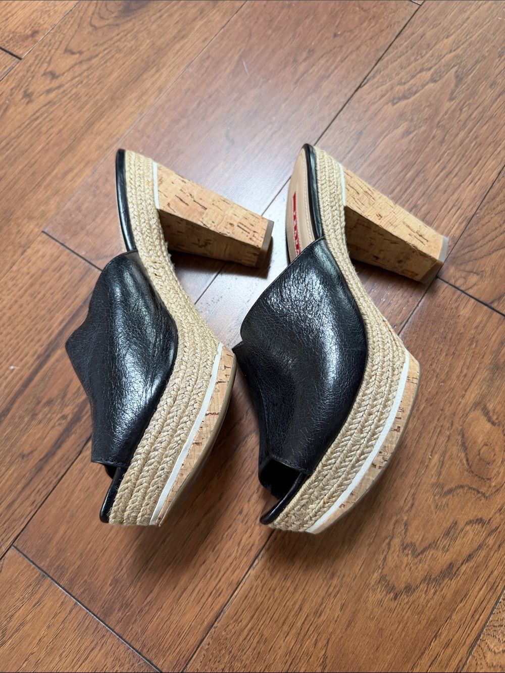 Authentic Prada Black Leather Espadrille Platform Mule - Picture 5 of 7